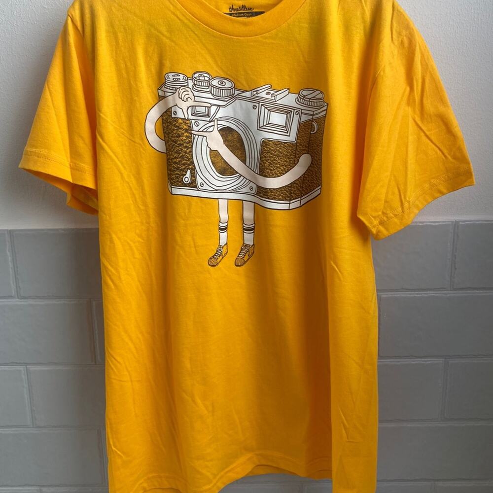 Threadless Photographer vintage tshirt Yellow Gold Rare Photography Rangefinder